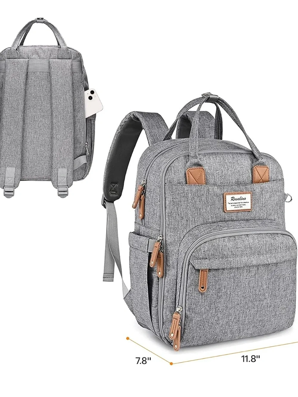 Baby Bag Backpack- Gray-SUPER VERSATILE- RUVALINO Diaper Bag Backpack NEW